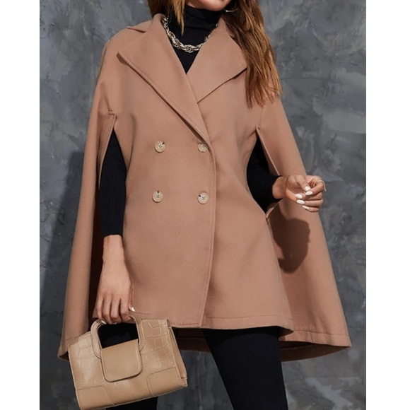 Camel double breasted cape coat - Picture 4 of 6